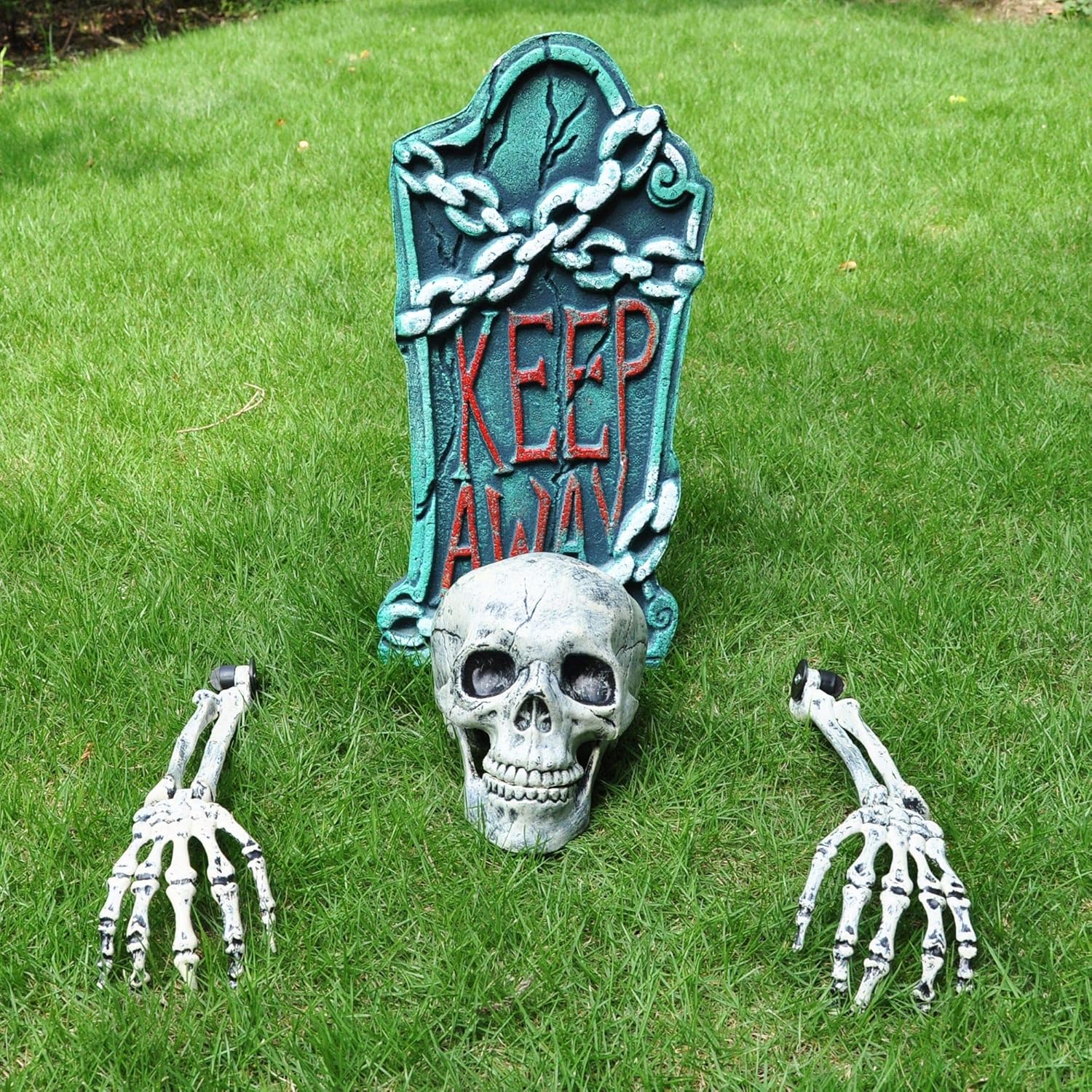 Halloween Skeleton Stakes with 17” Graveyard Tombstone Set Headstone Decorations & Ground breaker Set for Best Halloween Yard Decorations Outdoor: Garden & Outdoor