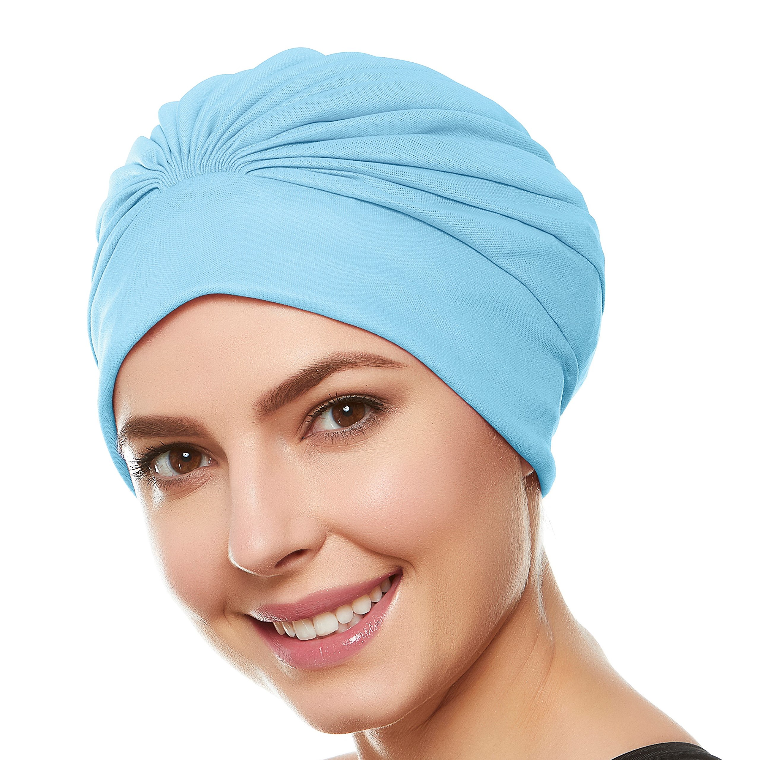 Polyester Latex Lined Pleated Women’s Swim Bathing Turban - Light Blue — image 1