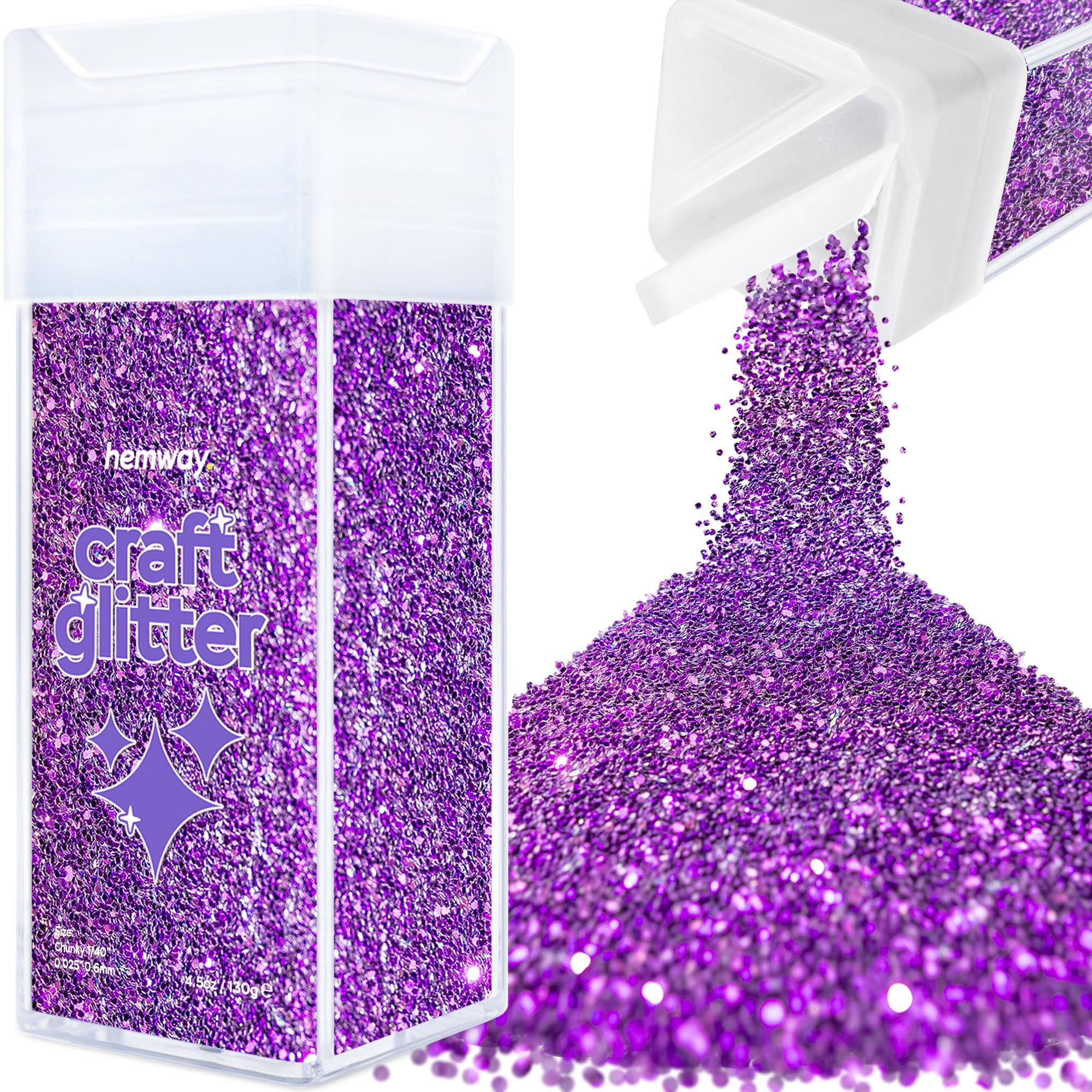 Hemway Glitter Shaker Purple 110g Chunky, Craft Glitter Shaker for Resin & Epoxy Crafts, Christmas Art Supplies, Nail, Body, Face, Eye, Festival, Crafting, Slime, Sparkle
