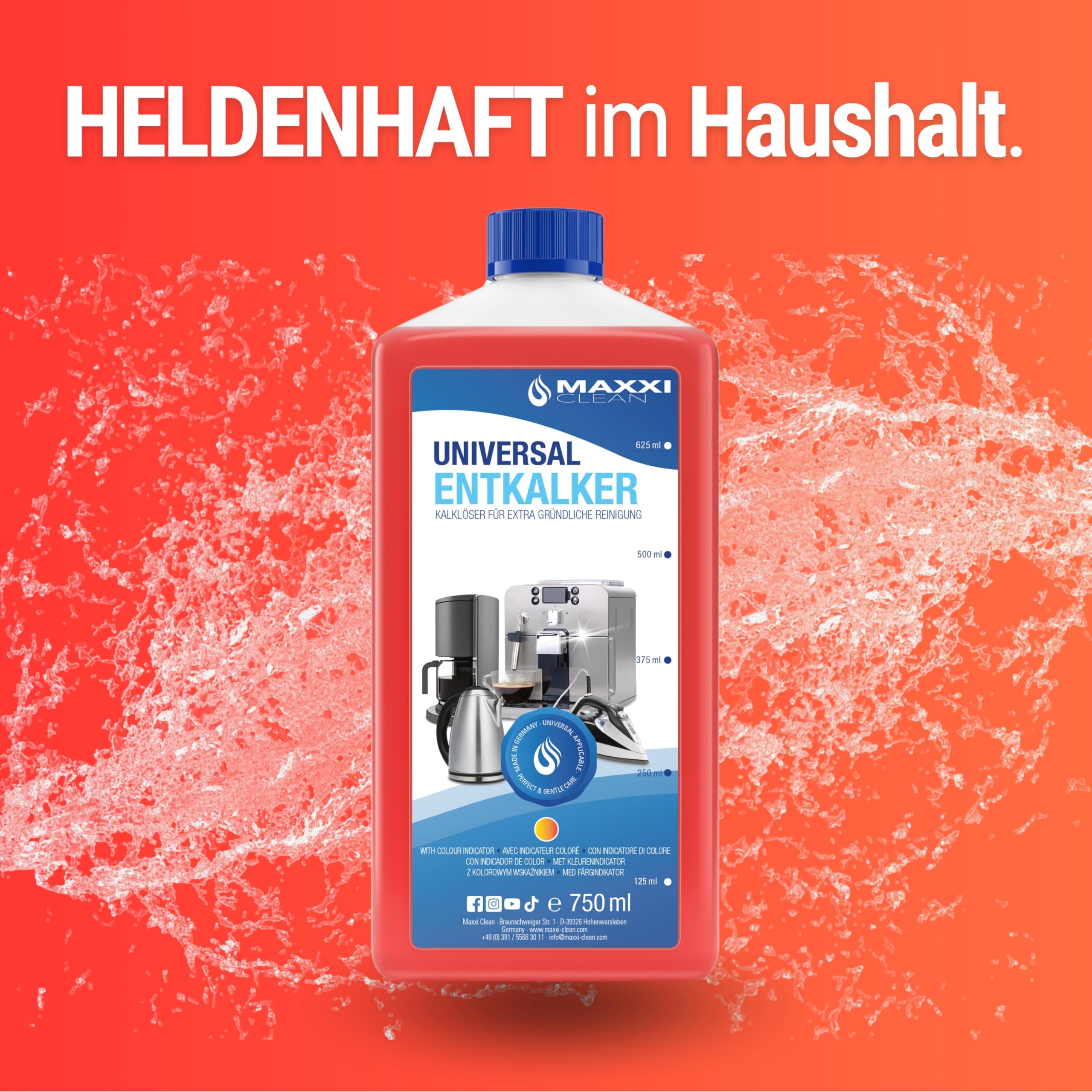 Maxxi Clean | 1x 750 ml Universal Entkalker Konzentrat für Kaffeemaschinen & Kaffeevollautomaten aller Typen | für 6 Entkalkungsvorgänge | universelle Gerätereinigung gegen Kalk und Verschmutzungen 2