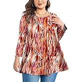 Tunic Tops for Women Plus Size 3/4 Sleeve Crew Neck Swing Flare Loose T-Shirt Blouses to Wear with Leggings