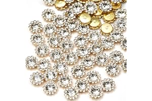 KDCQAH 100 Pcs 12MM Sew on Rhinestones Crystals Glass Metal Base Sewing Flower Claw Rhinestones for Clothes Shoes Earring Belt Crafts Sewing Accessories (01 White)