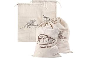 Linen Bread Bags for Homemade Bread, 4 Pcs 17.5 X11.5 Inches Unbleached & Reusable Bread Storage, Natural Large Storage for A