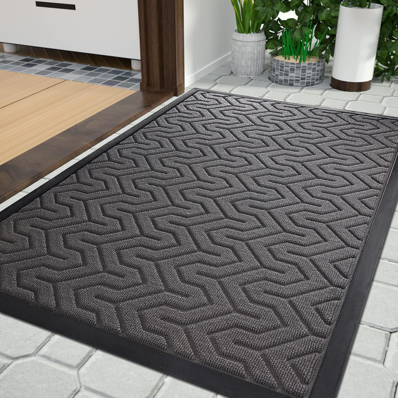 Yimobra Door Mats, Heavy Duty Water Absorbent Mud Resistant Easy Clean Entry Outdoor Mat,Non Slip Backing, Exterior Mats for Outside Patio Porch Farmhouse, 75 x 43 cm, Gray