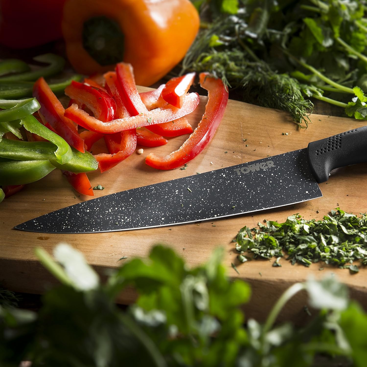 Tower T81522B Essentials Kitchen Knife Set, StoneCoated with Stainless