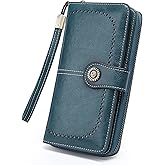Large Women Wallet – PU Leather Wristlet Clutch with 12 Card Slots, ID Window, Zipper Pocket, Detachable Strap – Stylish & Secure Purse for Travel, Shopping, Gifts,blue