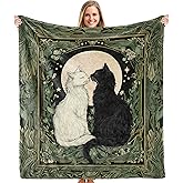 XINCEYWJ Cat Blanket, Cottagecore Floral Botanical Tarot Card Moon Black Cat Throw Blankets Gifts for Bed Couch Bedroom Living Room Decor, Pet Lover Gifts for Women, 50x60 Inches