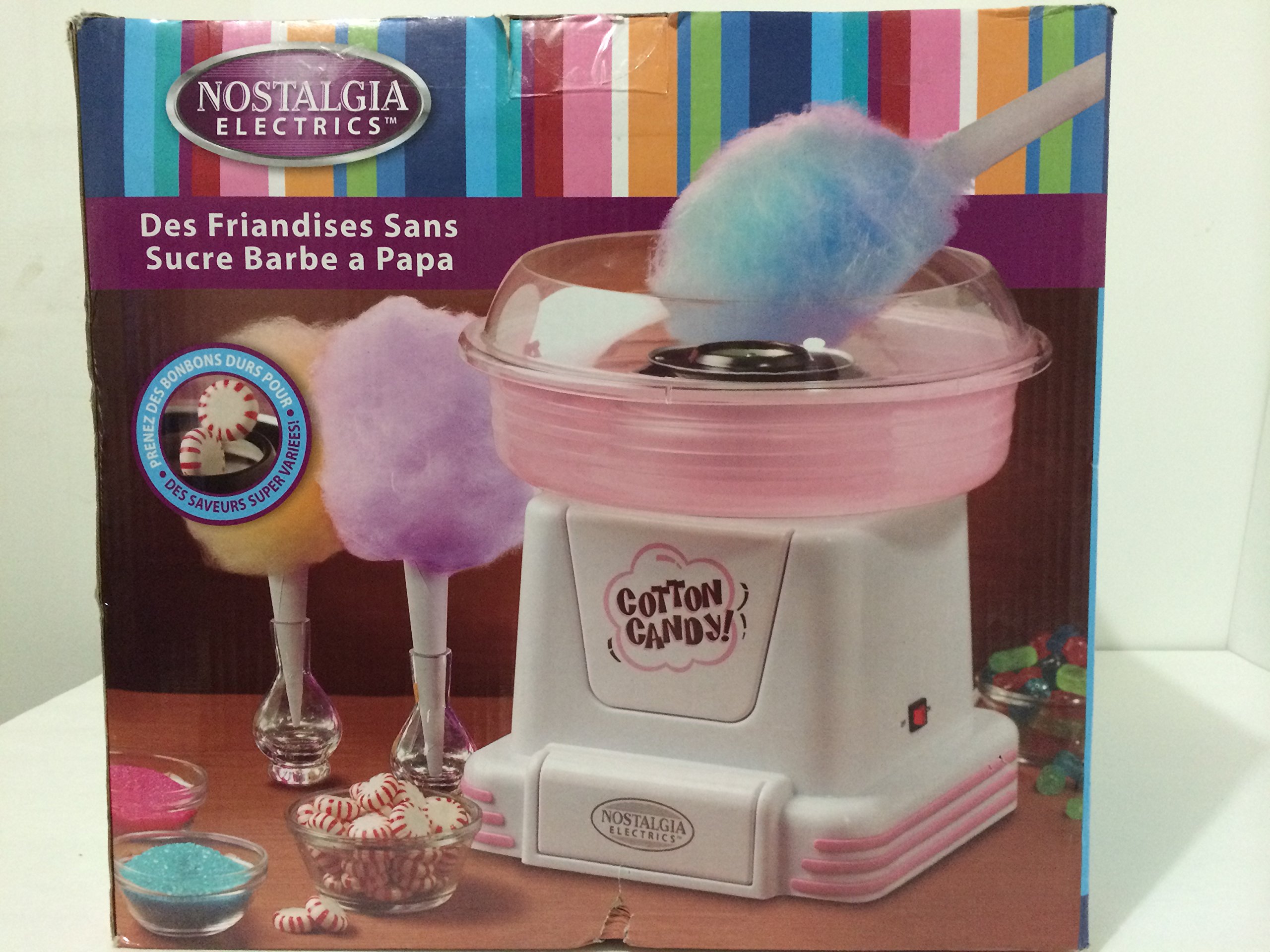 Nostalgia Electrics PCM805 Hard & Sugar-Free Candy Cotton Candy Maker; White and Pink- USED, NEEDS DEEP CLEANING