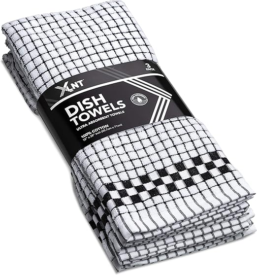 XLNT Black Kitchen Towels (6 Pack) 100 Cotton Dish Towels Durable, Ultra