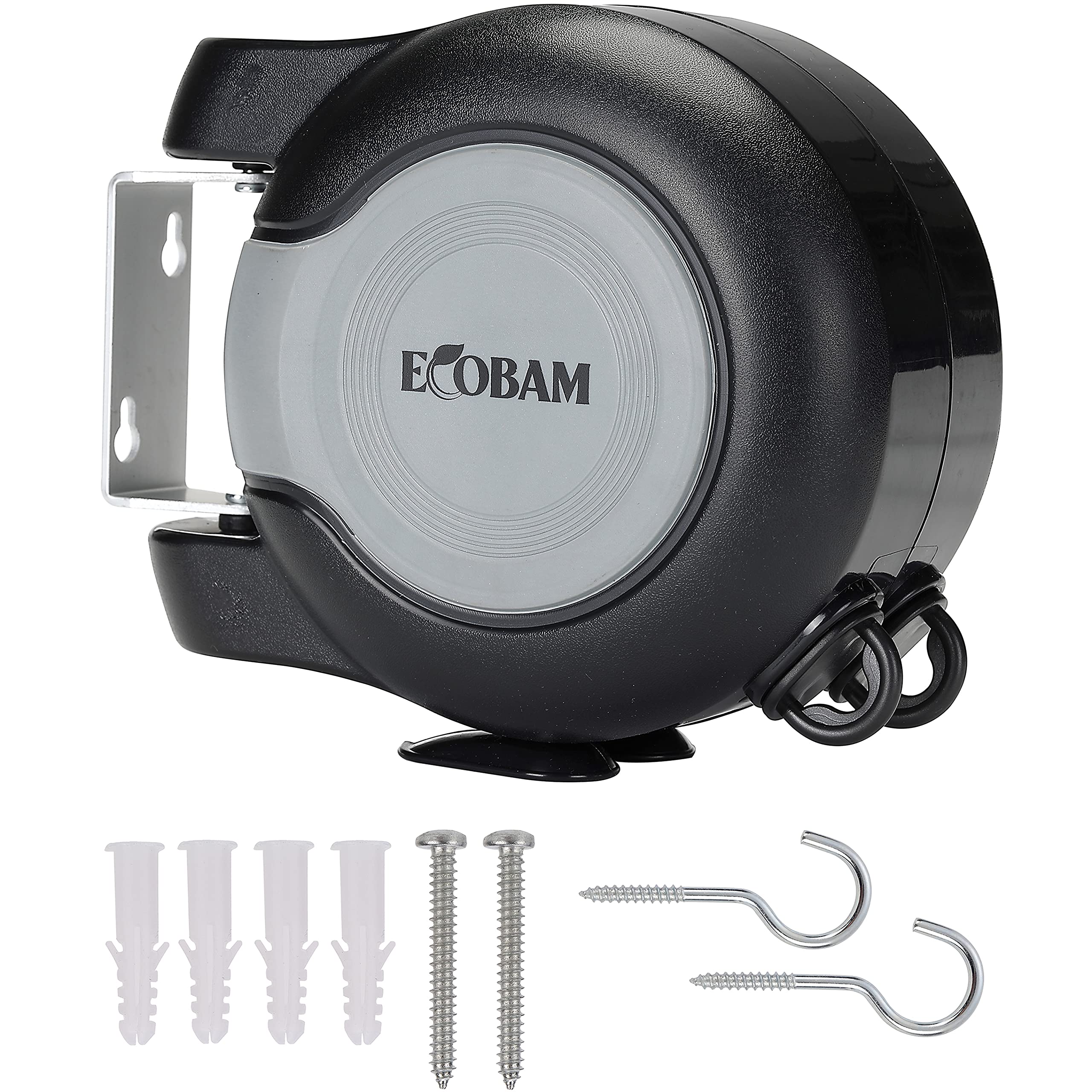 EcoBam Retractable Reel Washing Lines, Wall Mounted Laundry Drying Double Clothes Line, Heavy Duty Dual Clothesline Dryer Indoor Outdoor, 30m (2 x 15m), Black, PVC Wire