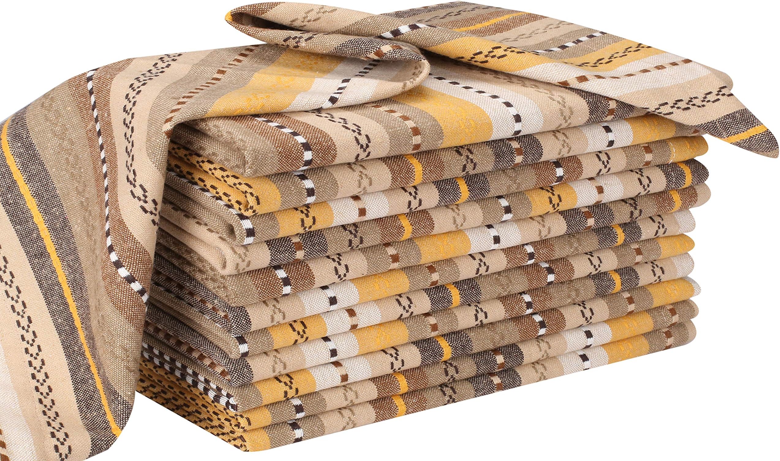 Salsa Wedding Napkins in Beige Multi Stripe Fabric-18x18",Cloth Napkin,Every day napkins,Cocktails Napkin,Fabric Napkins,Cotton Napkins Mitered Corners & Generous Hem,Machine Washable Napkin, 12 Pack