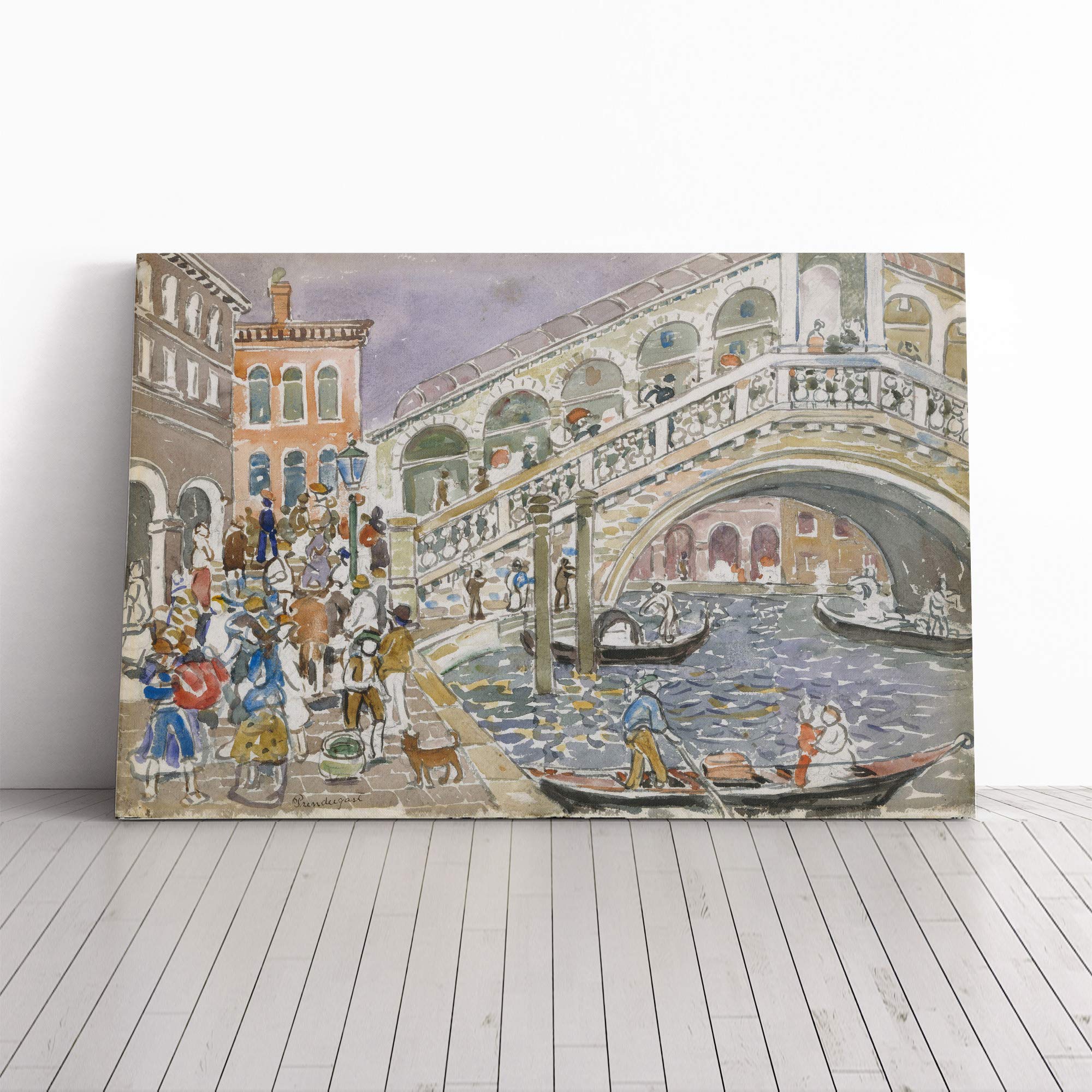 Maurice Pendergrast Rialto Bridge Canvas Print | Gallery Wrapped 30mm Frame Wall Art | 20x14 inches | Ready to Hang | Modern Cityscape Picture | Living Room Bedroom Lounge Office