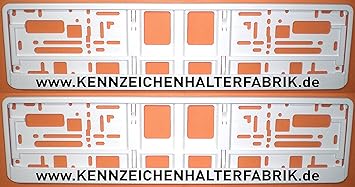 Satz (2 Stück) Kennzeichenhalter - WEISS - MIT INDIVIDUELLEM WUNSCHTEXT! - VERSANDKOSTENFREI! - PREMIUMQUALITÄT! - Nummernsch