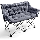EVER ADVANCED Double Camping Chair for Adults, Padded Folding Camping Love Seat Bench with Side Pocket Portable Camping Couch, Two Person Heavy Duty Folding Outdoor Chair with Cushion,Support 600lbs