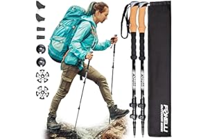 Foxelli Carbon Fiber Trekking Poles – Lightweight Collapsible Hiking Poles with Cork Grips, Lever Locks & All Terrain Accessories