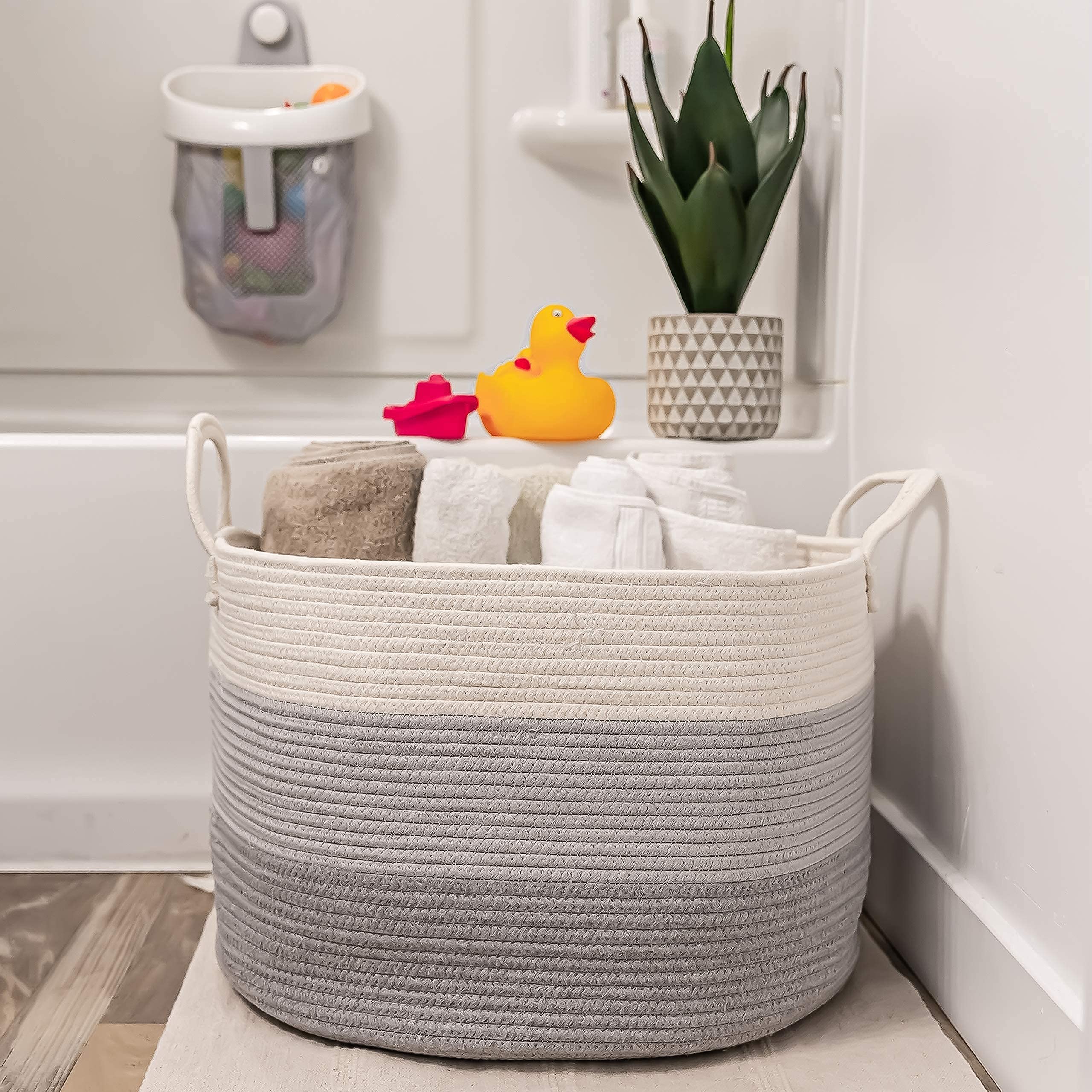 OrganiHaus Gray Extra Large Storage Basket for Blankets 20x13, Decorative Cute Laundry Hamper Basket for Clothes, Cotton Rope Basket for Blankets, Farmhouse Nursery Laundry Basket & Towel Hamper