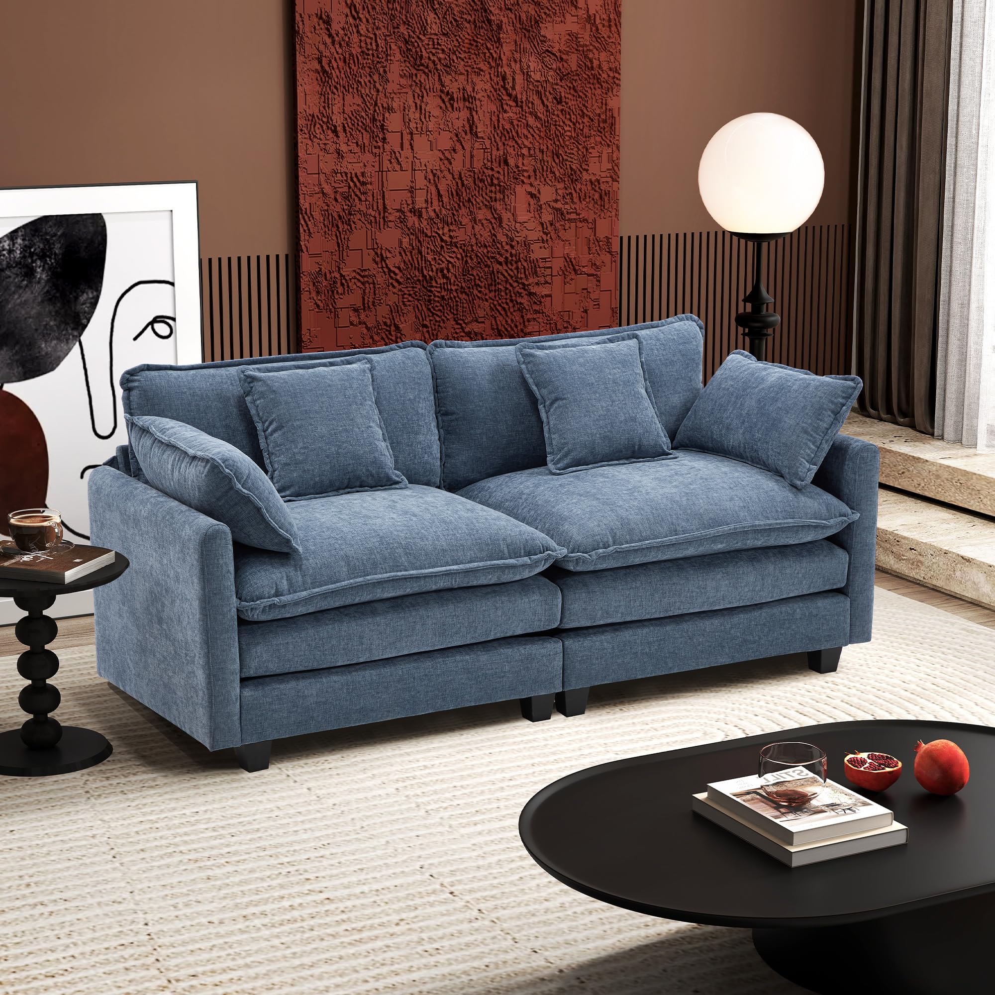 Ihanherry Cloud Sofa 77 Inch Loveseat, Modern Sectional Couch, 2-Seats Sofa for Living Room Bedroom and Apartment, Comfy Double Layer Upholstered Seat Cushion, Breathable Chenille Fabric, Blue