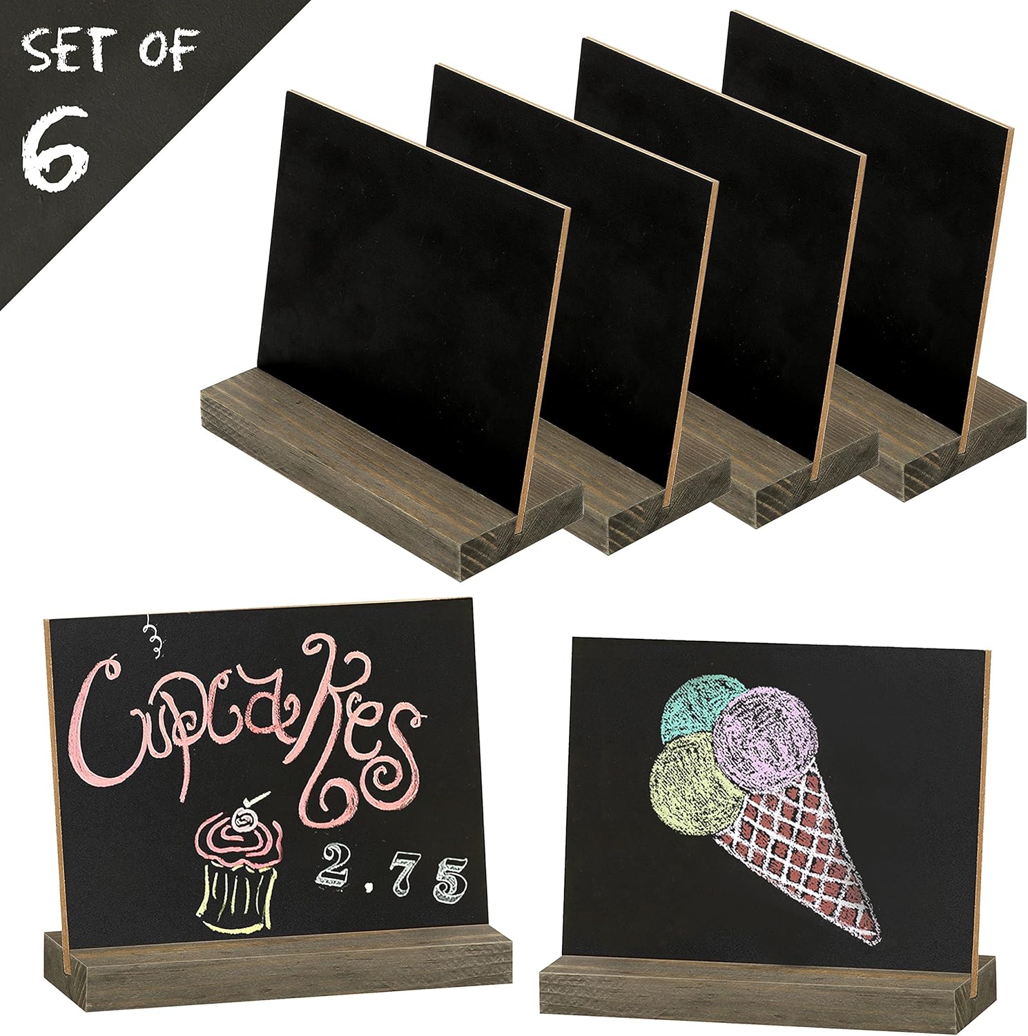 MyGift Mini Tabletop Chalkboard Signs with Rustic Wood Stands, 5 x 6-inch, Set of 6: Garden & Outdoor