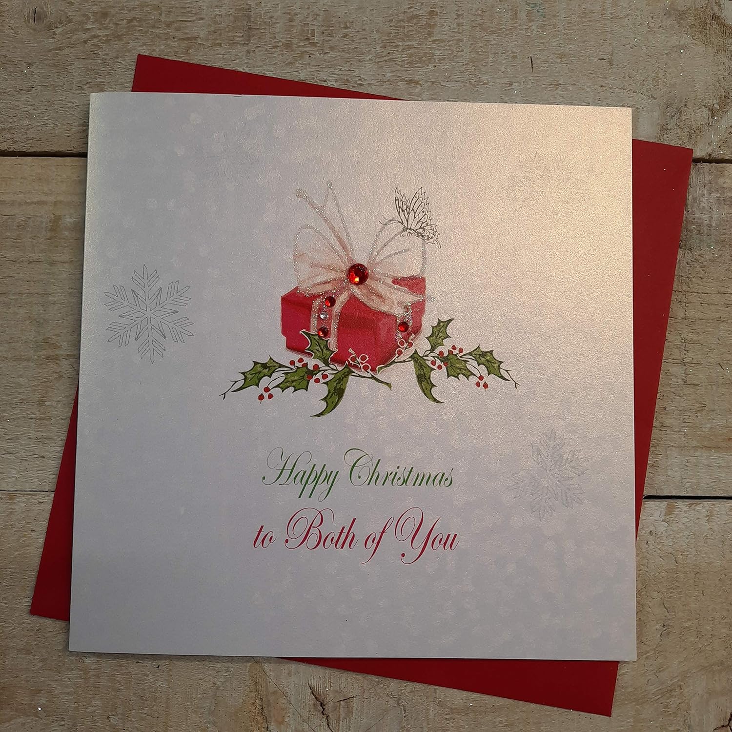 white cotton cards X127 To Both of You Handmade Christmas Card with Present Design, White, 16 cm x 16 cm