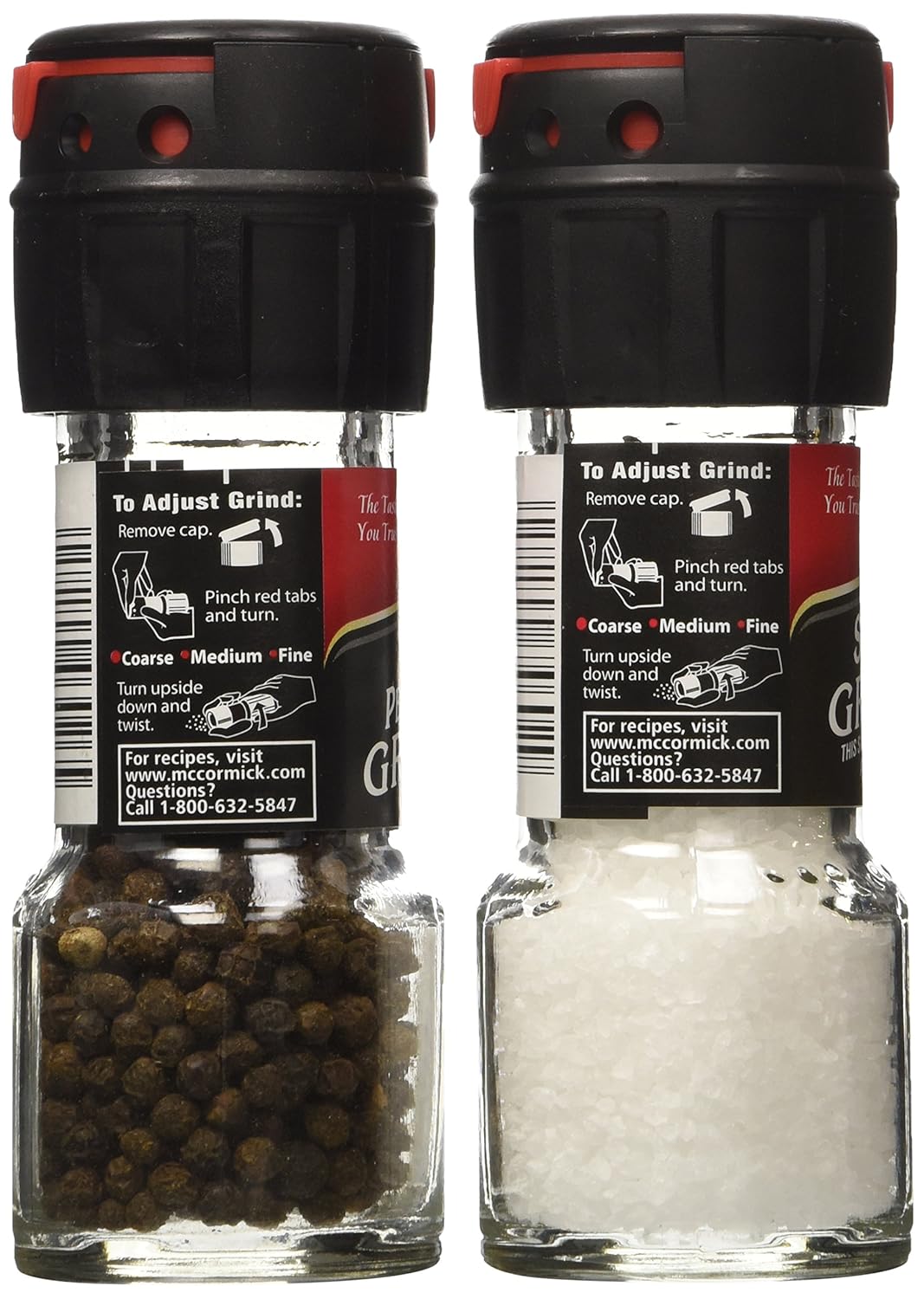 Seasoning Bundle - 2 Items: McCormick's Sea Salt Grinder 2.12 Oz. and McCormick's Black Peppercorn Grinder 1.0 Oz. : Grocery & Gourmet Food