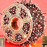 Domolli Christmas Lights 500LED 164FT, Waterproof Christmas Tree Lights with 8 Modes, Remote Control 3 Timers & Memory Function Xmas Decorations for House and Holiday (White and Red)