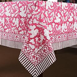 Ridhi -Deep Pruce Red Cotton Tablecloth, Handblock