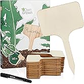 OwnGrown Wooden Plant Tags - 60 Labels and Marker Pen - Wooden Garden Sign for Identification - Seedling Tags for Gardening, Garden Stakes for Potted Plants, Herbs, Vegetables - 4"x2.4"