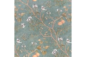 Laatse Green Floral Wallpaper Peel and Stick Bird Wallpaper 17.5" x 393" Vintage Contact Paper Waterproof Self Adhesive Removable Boho Floral Wall Paper for Bedroom Walls Cabinet Locker
