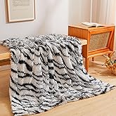 XeGe Luxury Faux Fur Throw, Soft 50x60 Zebra Print Fluffy Blanket, Shaggy Plush Decorative Farmhouse Couch Blanket, Cute Furry Fuzzy Throw for Sofa Bed, Zebra Print Black