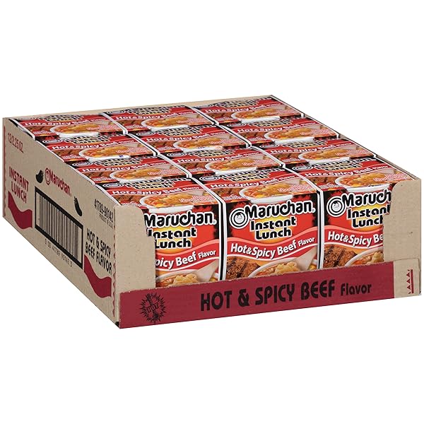 MARUCHAN INSTANT LUNCH HOT & SPICY BEEF, RAMEN NOODLE SOUP, MICROWAVEABLE MEAL, 2.25 OZ, 12 COUNT