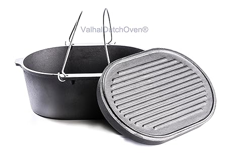 backofen niederländischen (Dutch Oven) aus Gusseisen Oval - Cap. 9 LT Feuertopf Schmortopf Camp Oven für Gasgrill Kohlegrill 