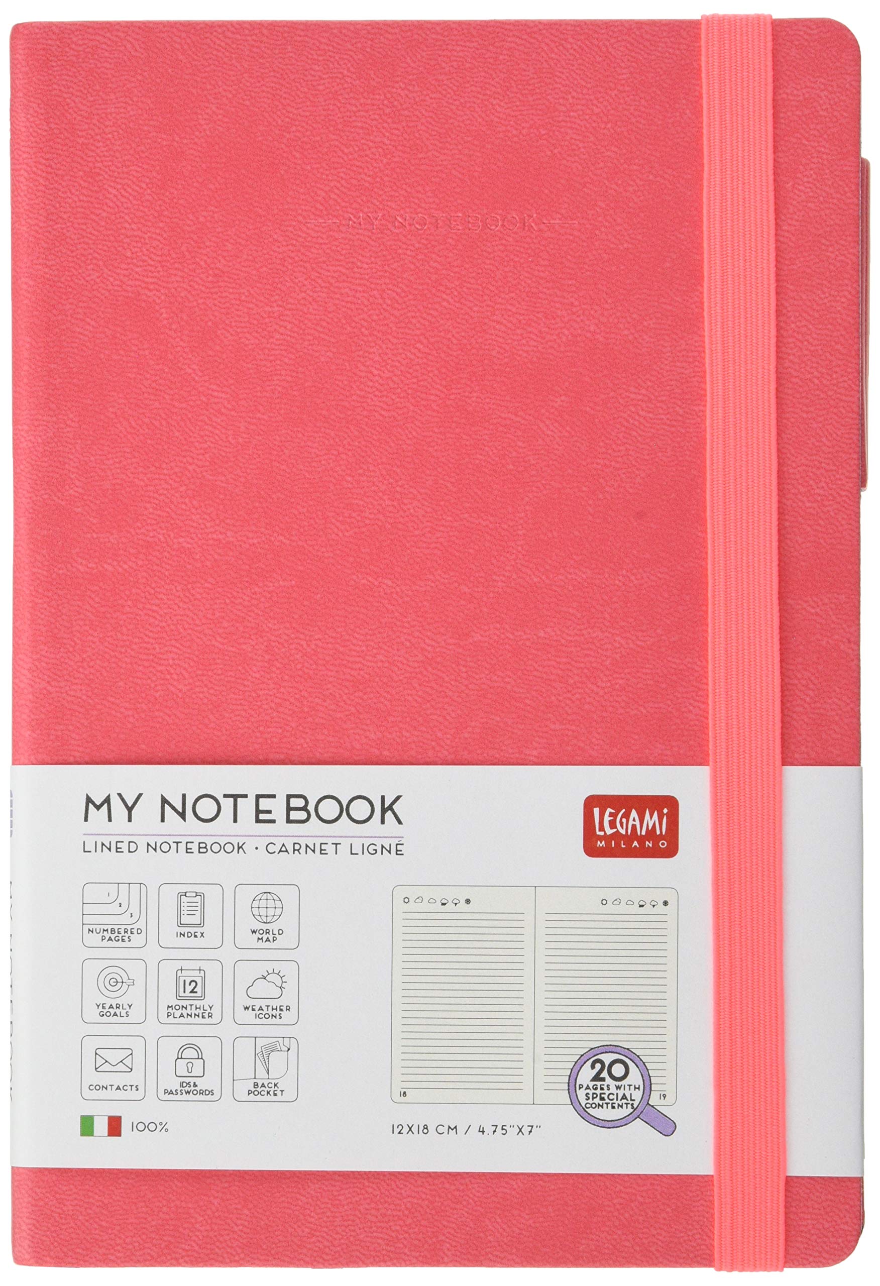 Legami MYNOT0113 Medium Notebook, Striped Sheet, Neon Coral
