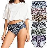 6 Pack Women's High Waisted Milk Silk Briefs - Leopard Print Plus Size Ladies Panties
