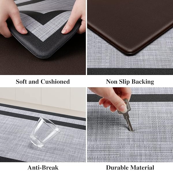 MATTITUDE KITCHEN MATS SET OF 2 CUSHIONED 0.47 INCH KITCHEN RUGS NON-SKID RUG SETS ERGONOMIC COMFORT STANDING MAT FOR KITCHEN, FLOOR, OFFICE, SINK, LAUNDRY, BLACK
