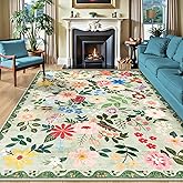 8x10 Area Rugs for Living Room: Floral Washable Rug Vintage Large Soft Boho Non-Slip Carpet Indoor Stain Resistant Low Pile Carpets for Bedroom Dining Room Farmhouse Nursery Hallway Home Office Green