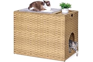 HONIAKAKA Cat Litter Box Enclosure with Litter Trapping Mat; Handwoven Plastic Rattan Cat House; No Installation Hidden Cat Washroom; Pet Crate for Balcony,Bedroom,Living Room