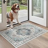 Madane Washable Area Rug 2x3 Small Entryway Rugs Non-Slip, Blue | Vintage Stain-Resistant Door Mat Indoor Entrance, Low Pile Floor Carpet for Inside Front Bedroom Kitchen Entry Laundry, Stair