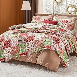 Bedsure Christmas Quilt Set Queen - Red Quilts for