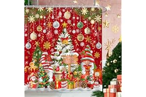UYDOXCU Merry Christmas Gnome Shower Curtain, Winter Xmas Tree Snow Home Holiday Bathroom Decor, Polyester Cloth Fabric Bath Curtain with 12 Hooks 72" W x 72" L Red