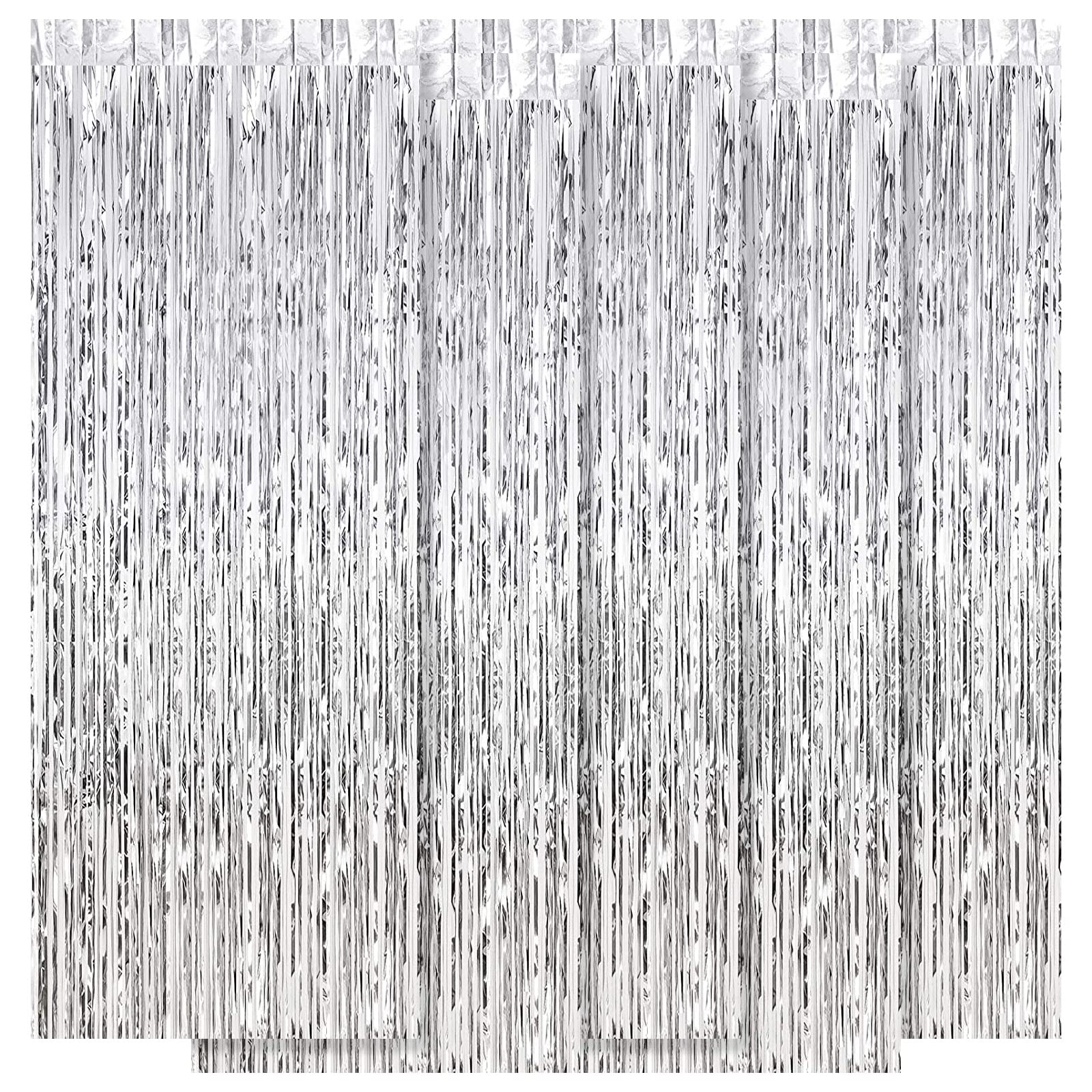 5 Pack Silver Foil Fringe Curtain Backdrop, 3.2ft x 8.2ft Metallic Tinsel Foil Fringe Curtains, Tinsel Backdrop Streamers for Birthday Party Decoration Halloween Christmas Holiday Decor (Silver)