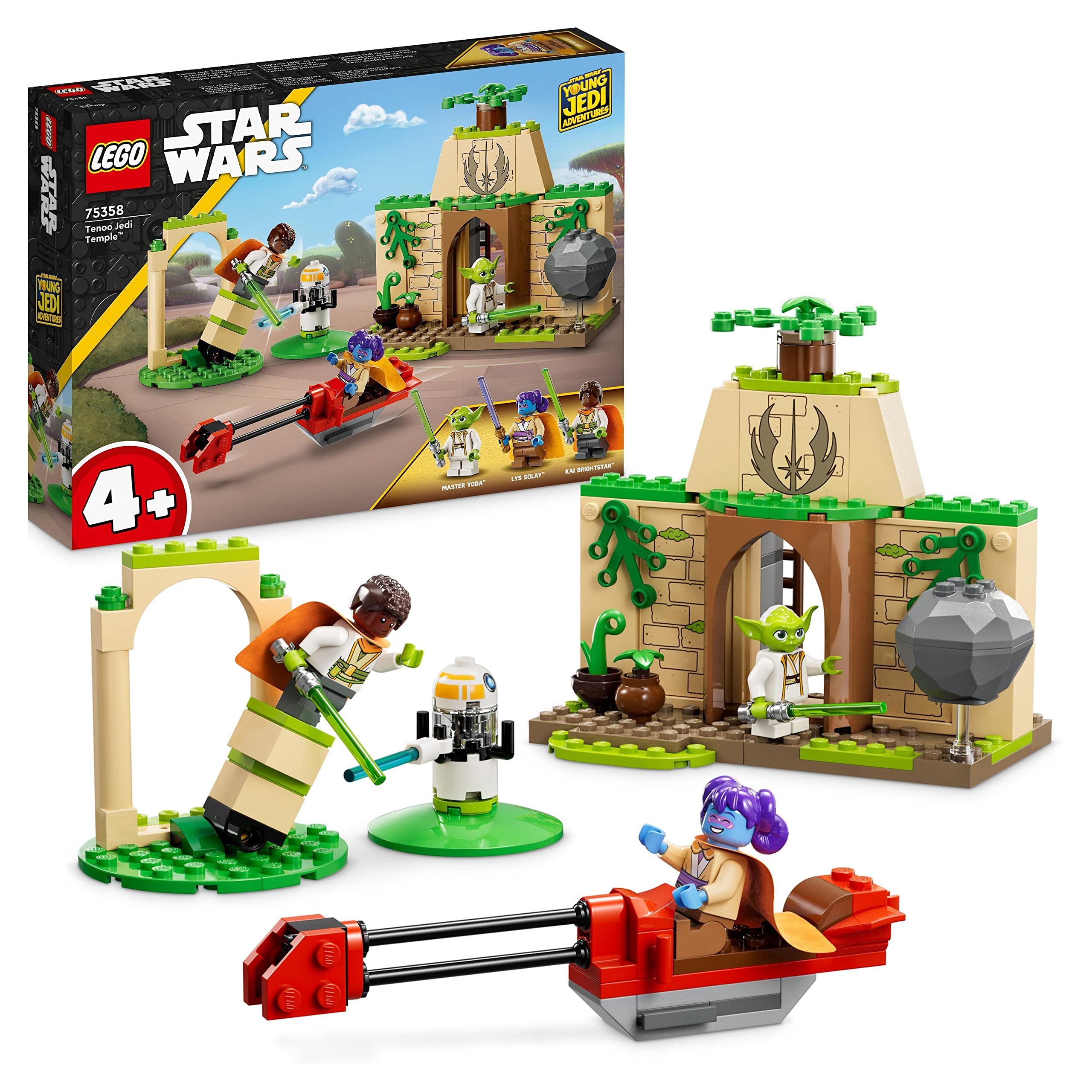 LEGO Star Wars Tenoo Jedi Temple Set with Master Yoda, Lightsabers, Droïd Figure and Speeder Bike, Building Toy for Kids, Boys, Girls 4 Plus Years Old 75358