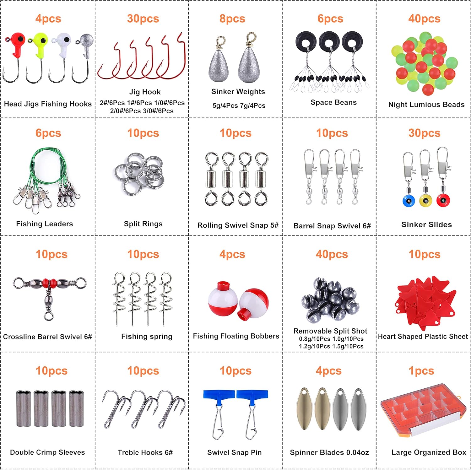 PLUSINNO Fishing Accessories Kit, 263pcs Fishing Tackle Kit with Tackle Box Including Fishing Weights Sinkers, Jig Hooks, Beads, Swivel Snap, Bobbers Float, Saltwater Freshwater Fishing Gear : Sports & Outdoors