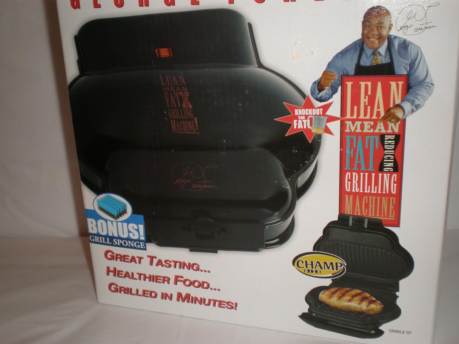 George Foreman GR8 Lean Mean Fat Reducing Grilling Machine w/Free Sponge, GR8BLK GR-8