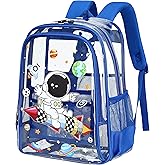 AO ALI VICTORY Clear Backpack for School,PVC Transparent Kids Bookbag for Girls Boys Cute Toddler Back Pack Kindergarten Elementary Schoolbag Stadium Approved See Through Backpacks,Blue Astronaut
