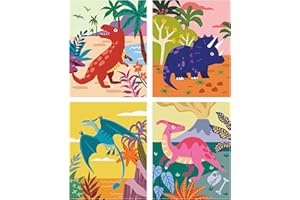 SUMGAR DIY Paint by Numbers Kit for Kids 4 Sets Cartoon Dinosaurs Paint by Numbers Christmas Gift for 8-12 Children Beginner 16x20 Inch Without Frame Acrylic Oil Painting Drawing Craft Work
