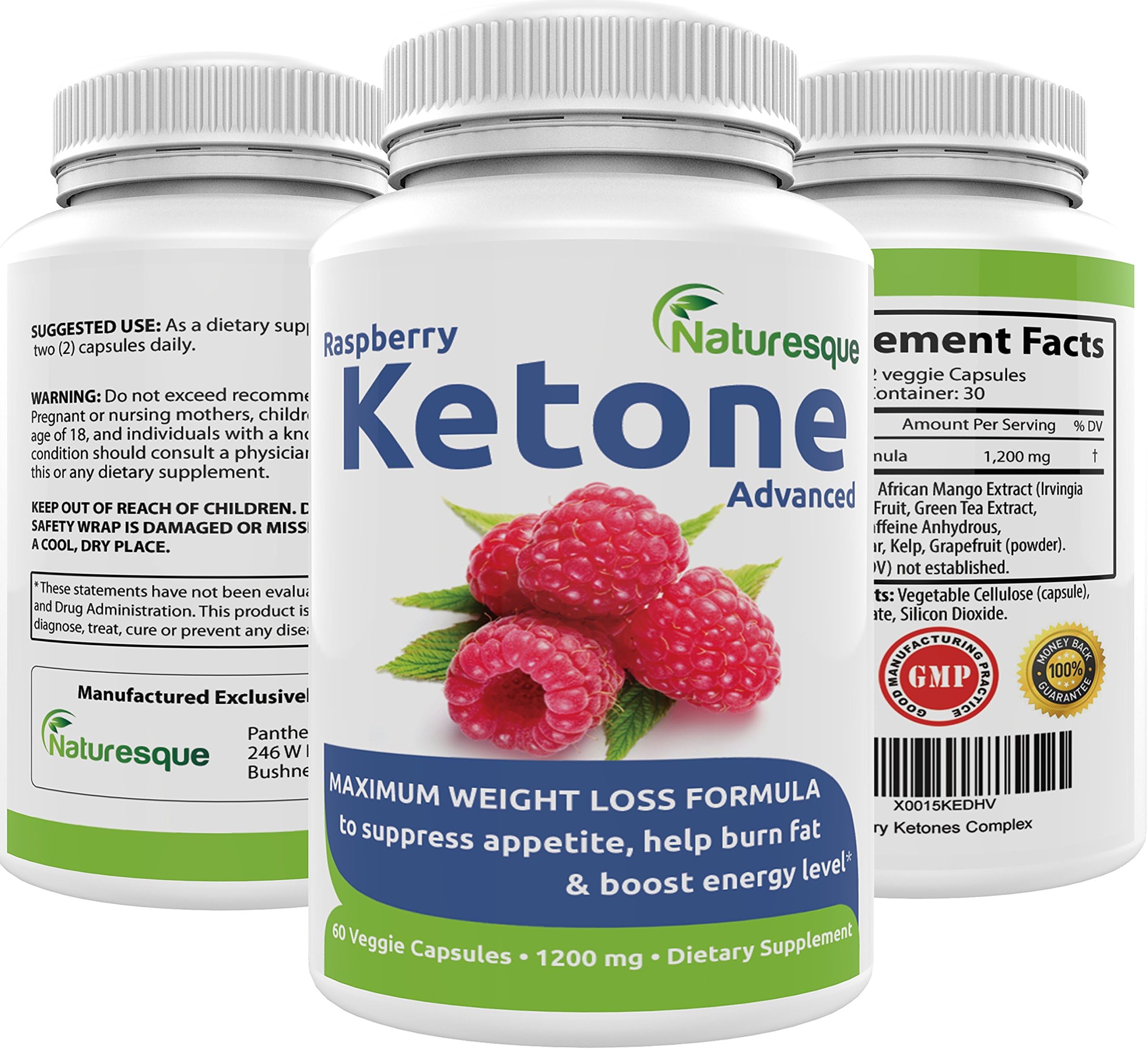 Raspberry Ketones Advanced - Maximum Weight Loss Formula - Suppresses Appetite w/Added Antioxidants: African Mango Extract, Green Tea Extract, Acai Fruit, Resveratrol, Apple Cider Vinegar - 60 Count!
