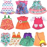 ECORELF 10 Set Alive Baby Doll Clothes for 10-12 Inch Girl Dolls | 10 Complete Outfits; Jumpsuits, Skirts Included; Shopping Pretend Dress Up Toy For Girls Ages 3+, No Doll