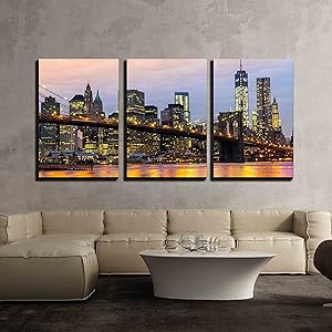 wall26 - 3 Piece Canvas Wall Art - Manhattan Skyline at Sunrise, New York City, USA. - Modern Home Decor Stretched and Framed Ready to Hang - 16"x24"x3 Panels