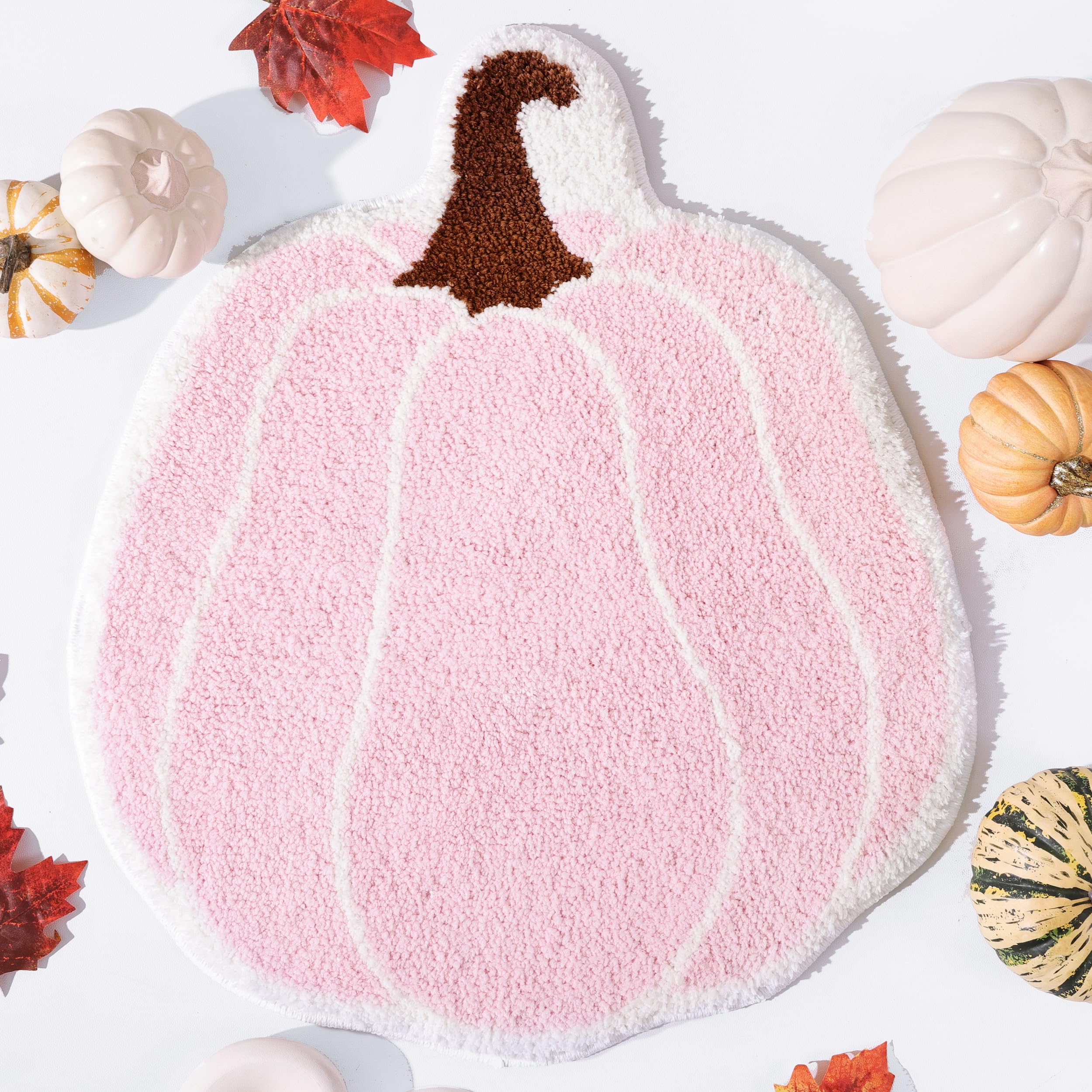 Photo 1 of TRUEDAYS Bathroom Rugs Halloween Pink Rug Cute Pumpkin Bath Mat for Living Room, Bedroom Small Fluffy Washable Rug Non Slip Bath Mats Thanksgiving Door Mat Autumn