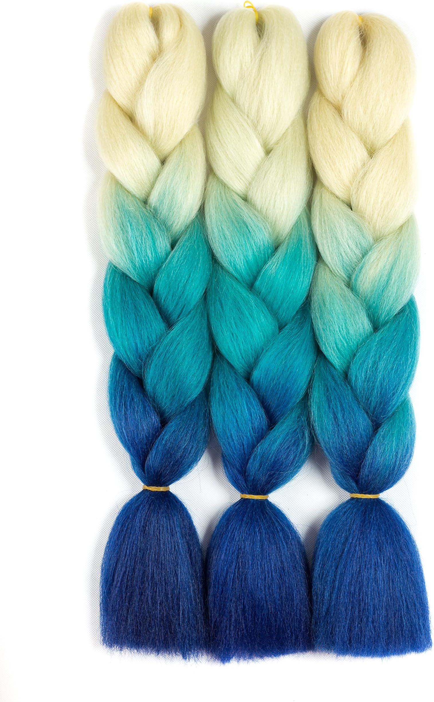 SONNET Ombre Braiding Hair Kanekalon Braiding Hair Blonde Blue Braiding Hair Ombre Jumbo Braids in Hair Ombre Box Twist Prestretched Braiding Hair with Free Gift(L-Yellow/L-Blue/Blue)
